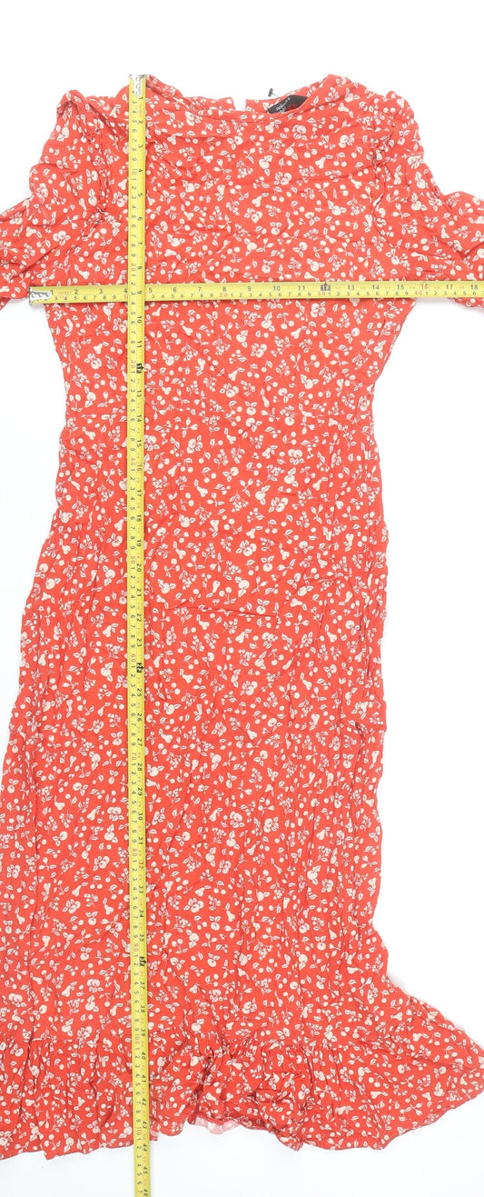 Nobody's Child Women's Red Midi Floral Ruffle Dress Size 8