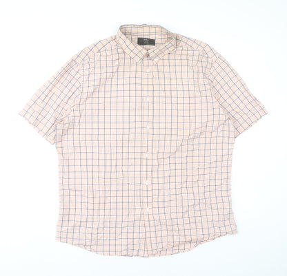 Marks and Spencer Mens Beige Check XL 44-46" Short Sleeve Cotton Shirt