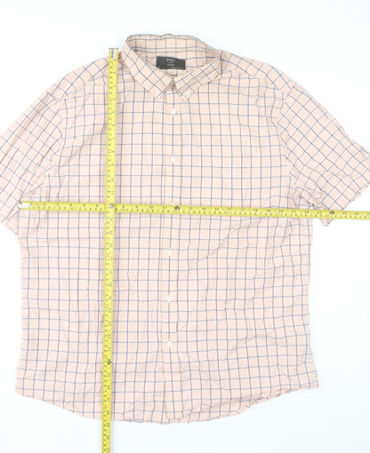 Marks and Spencer Mens Beige Check XL 44-46" Short Sleeve Cotton Shirt