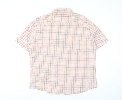 Marks and Spencer Mens Beige Check XL 44-46" Short Sleeve Cotton Shirt