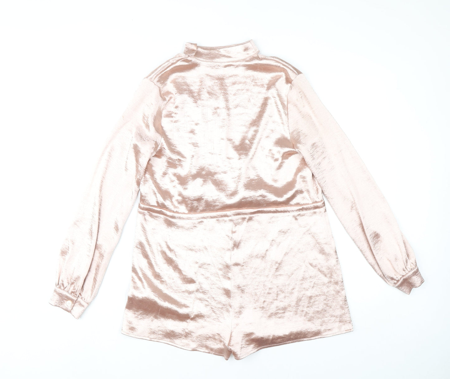 Missguided Women Pink Velvet Playsuit Size 6 Long Sleeve V-Neck