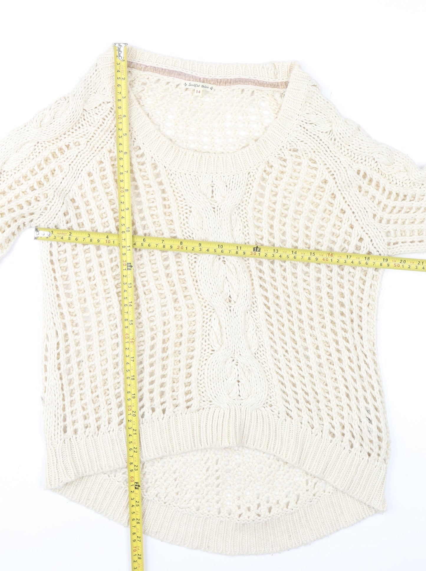 SoulCal Deluxe Women's Ivory Size 14 Open Knit Pullover Jumper
