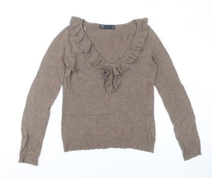 Womens UK Size 8 Zara Brown Pullover Jumper