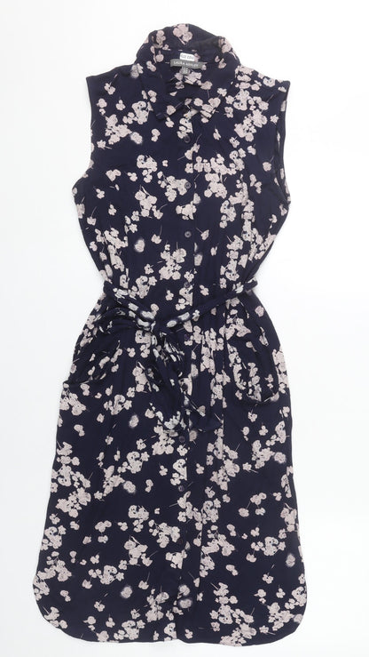 Laura Ashley Womens Blue Floral Shirt Dress Size 10 Collared Sleeveless