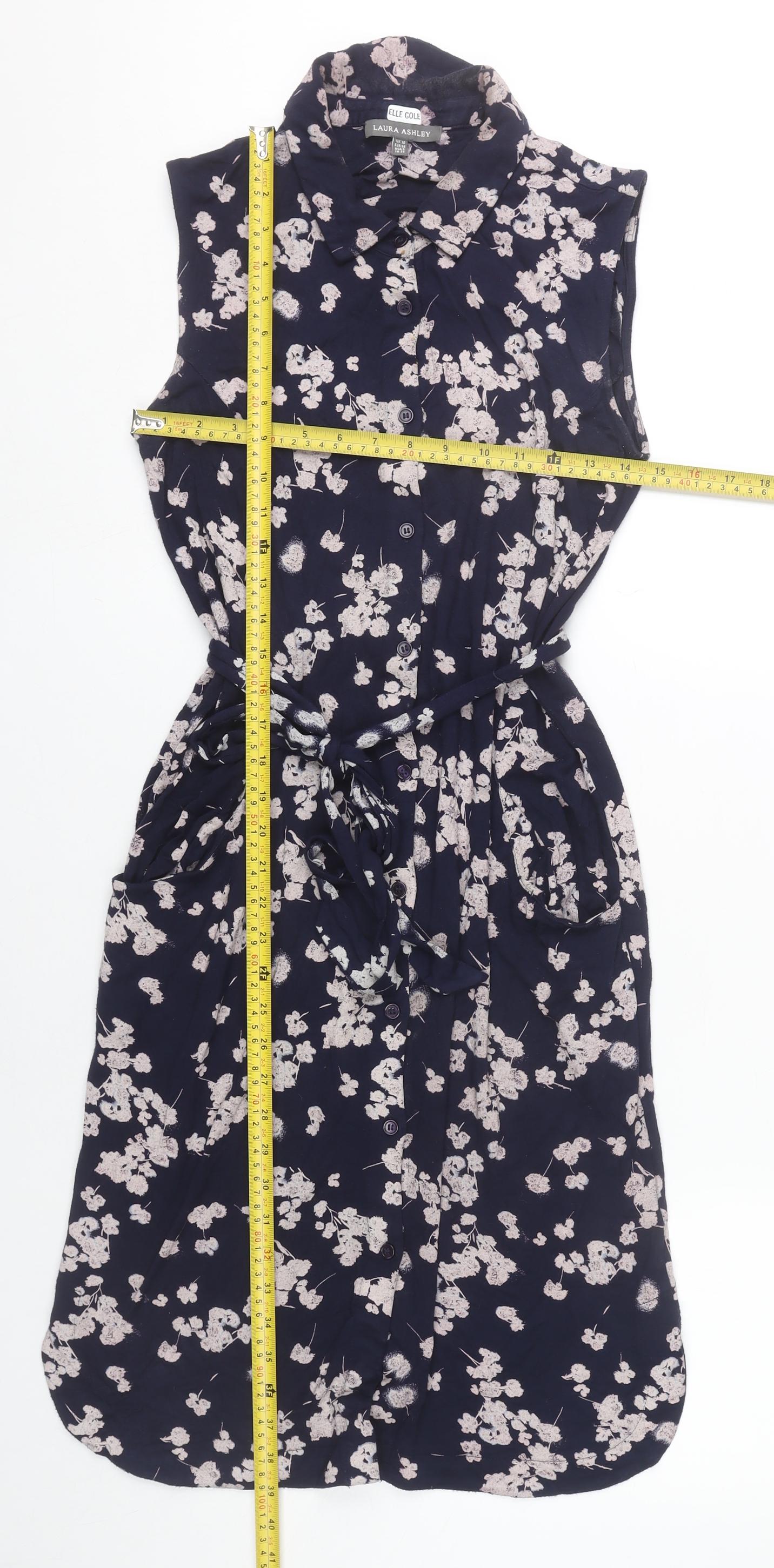 Laura Ashley Womens Blue Floral Shirt Dress Size 10 Collared Sleeveless