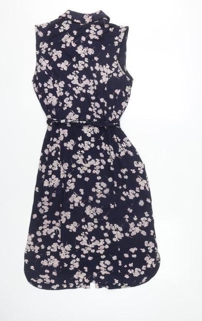 Laura Ashley Womens Blue Floral Shirt Dress Size 10 Collared Sleeveless