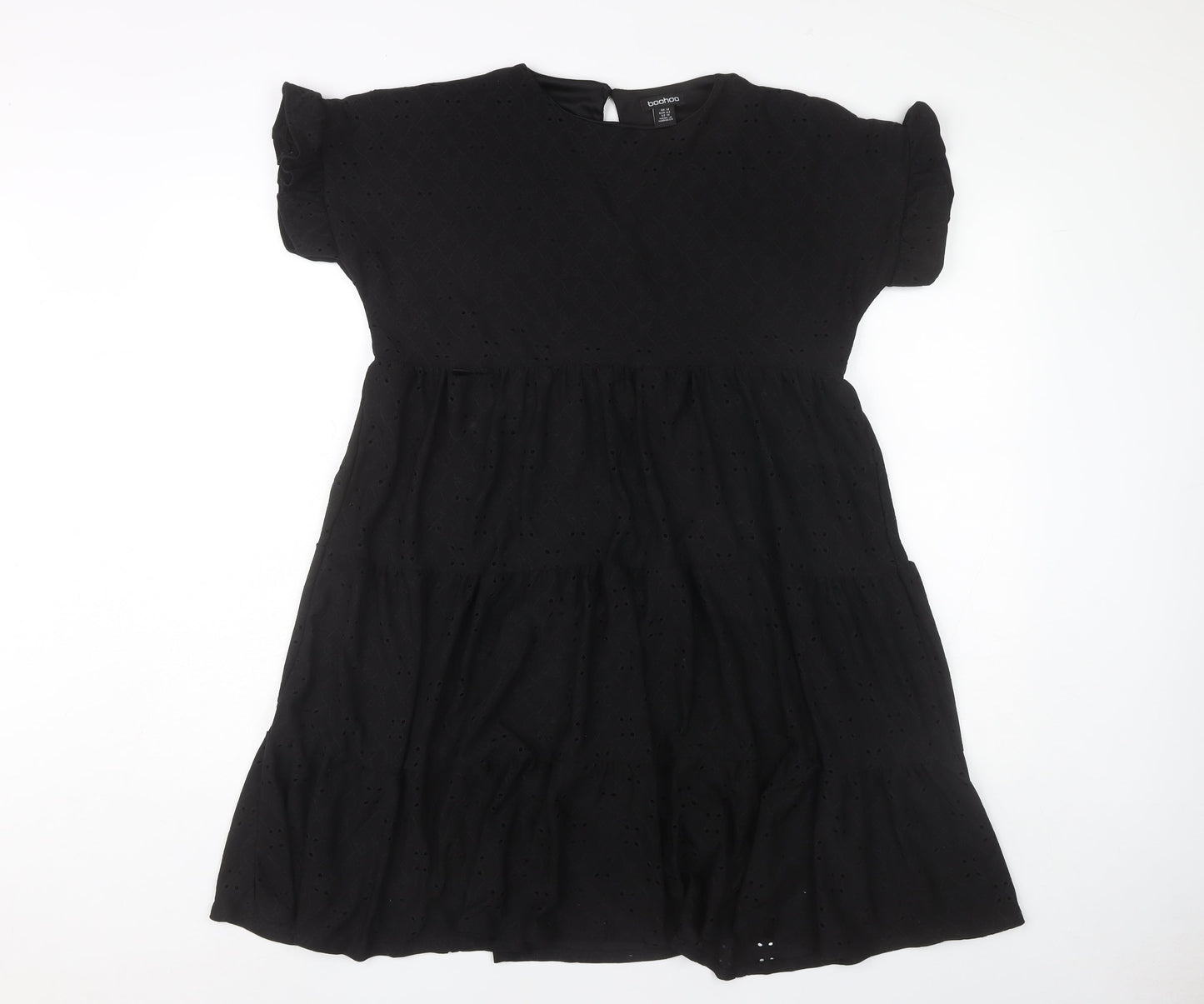 Boohoo Womens Black A-Line Puff Sleeve Knee Length Dress Size 14