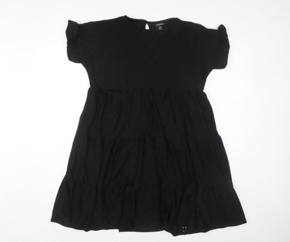 Boohoo Womens Black A-Line Puff Sleeve Knee Length Dress Size 14