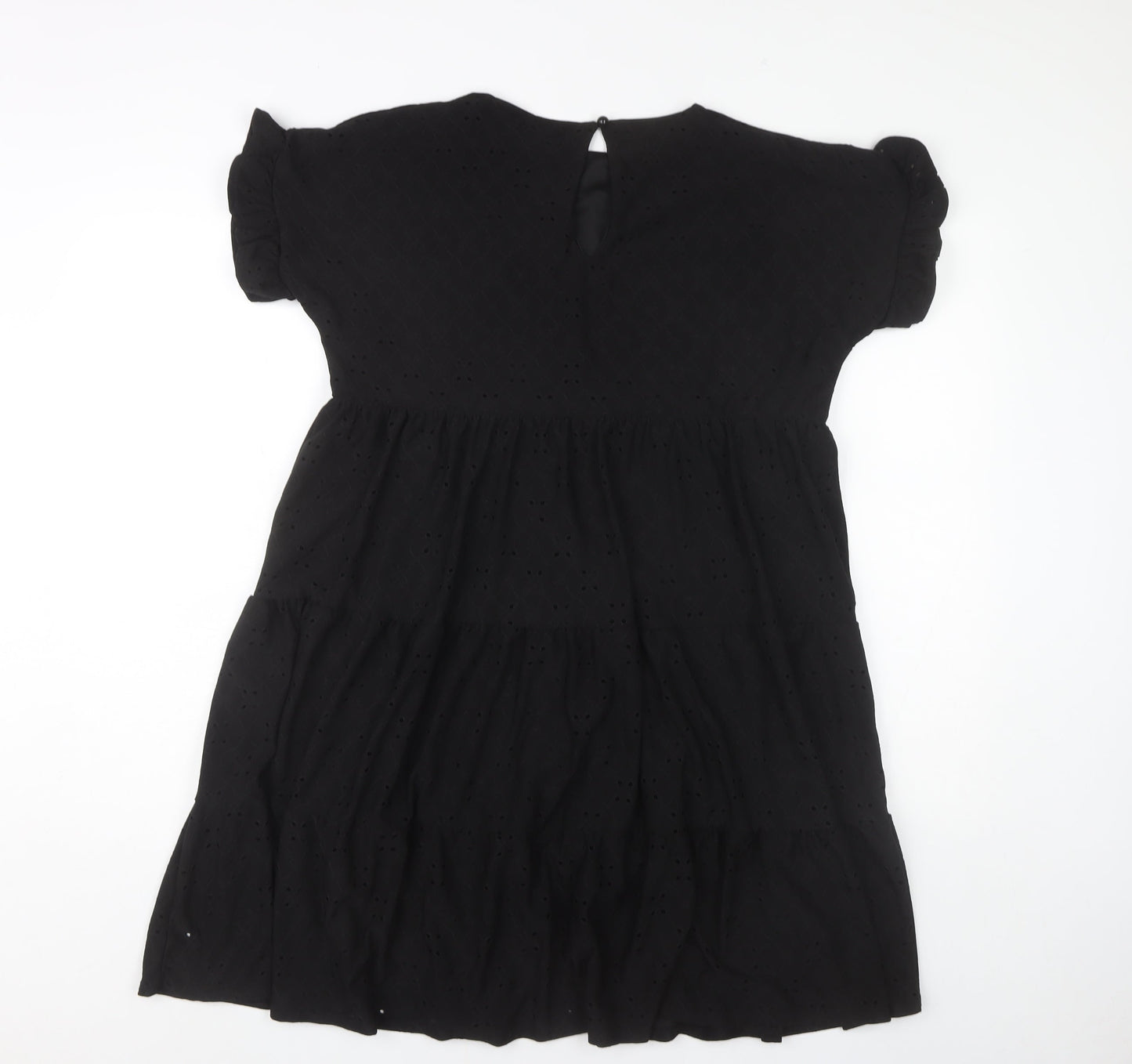 Boohoo Womens Black A-Line Puff Sleeve Knee Length Dress Size 14