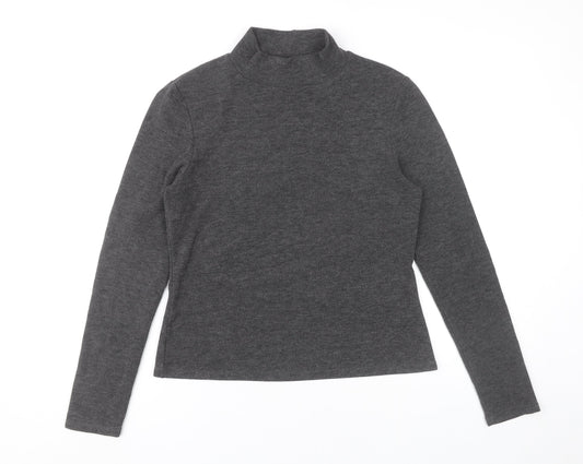 Oasis Womens Grey Mock Neck Long Sleeve Knit Top Size M
