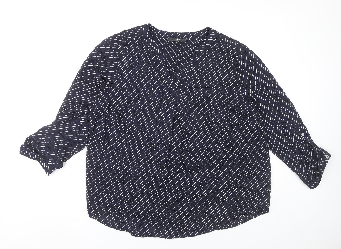 Jasper Conran Womens Blue Geometric Blouse Size 16 V-Neck 3/4 Sleeve