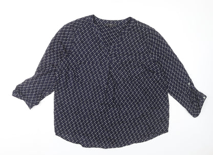 Jasper Conran Womens Blue Geometric Blouse Size 16 V-Neck 3/4 Sleeve