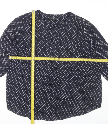 Jasper Conran Womens Blue Geometric Blouse Size 16 V-Neck 3/4 Sleeve
