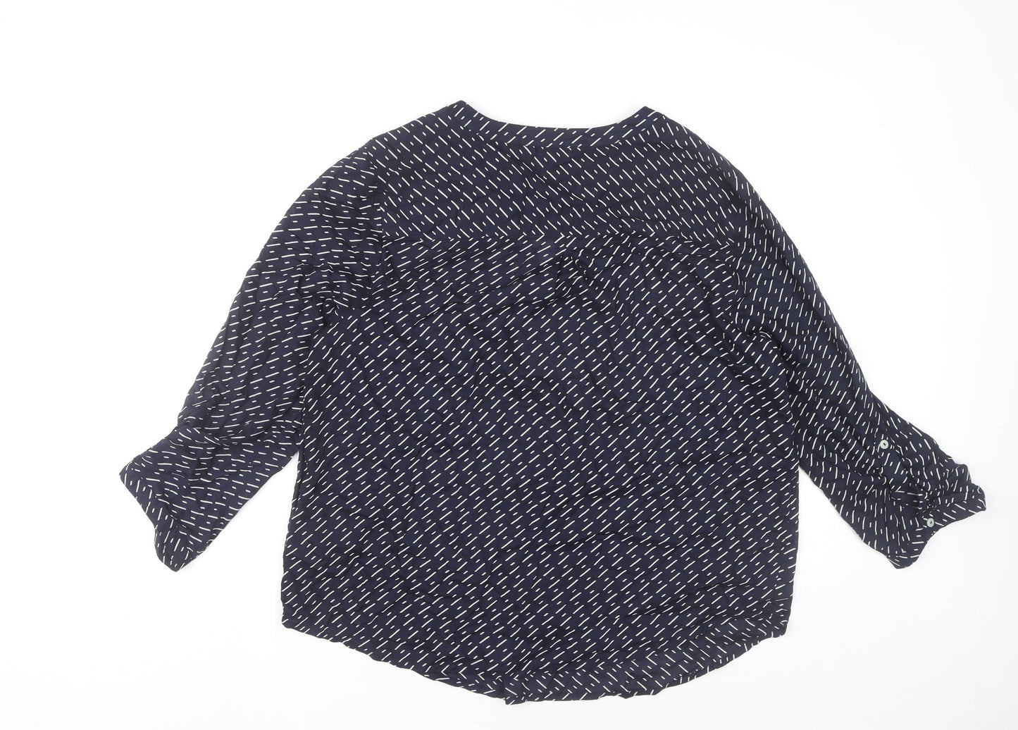 Jasper Conran Womens Blue Geometric Blouse Size 16 V-Neck 3/4 Sleeve