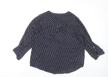 Jasper Conran Womens Blue Geometric Blouse Size 16 V-Neck 3/4 Sleeve
