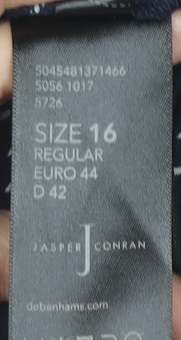 Jasper Conran Womens Blue Geometric Blouse Size 16 V-Neck 3/4 Sleeve