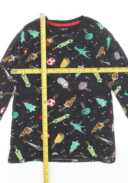 Marks and Spencer Boys Black 9-10 Years Long Sleeve Pyjama Top Dinosaur Food Print