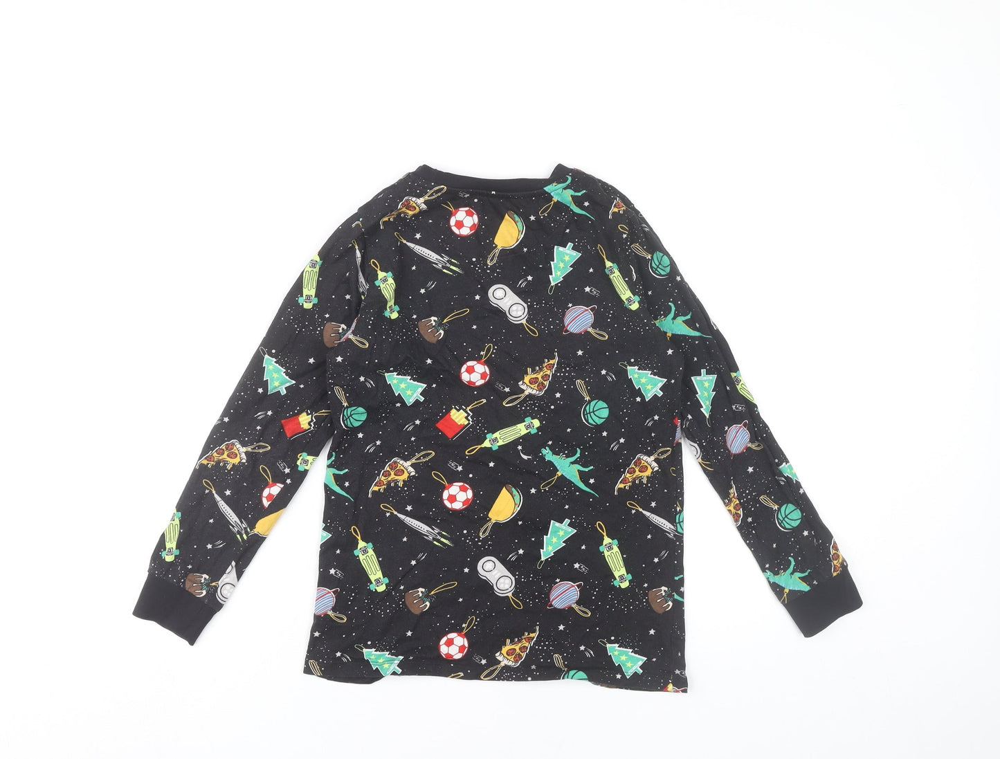 Marks and Spencer Boys Black 9-10 Years Long Sleeve Pyjama Top Dinosaur Food Print