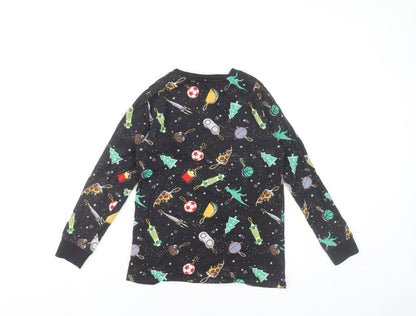 Marks and Spencer Boys Black 9-10 Years Long Sleeve Pyjama Top Dinosaur Food Print
