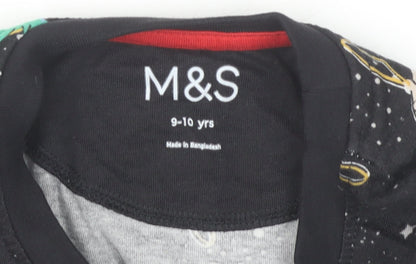 Marks and Spencer Boys Black 9-10 Years Long Sleeve Pyjama Top Dinosaur Food Print