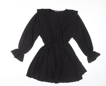 Zara Women Black Mini A-Line Dress Size M Long Sleeve