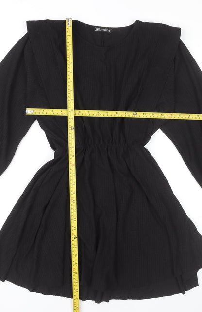 Zara Women Black Mini A-Line Dress Size M Long Sleeve
