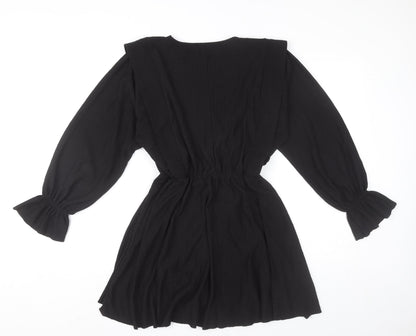 Zara Women Black Mini A-Line Dress Size M Long Sleeve