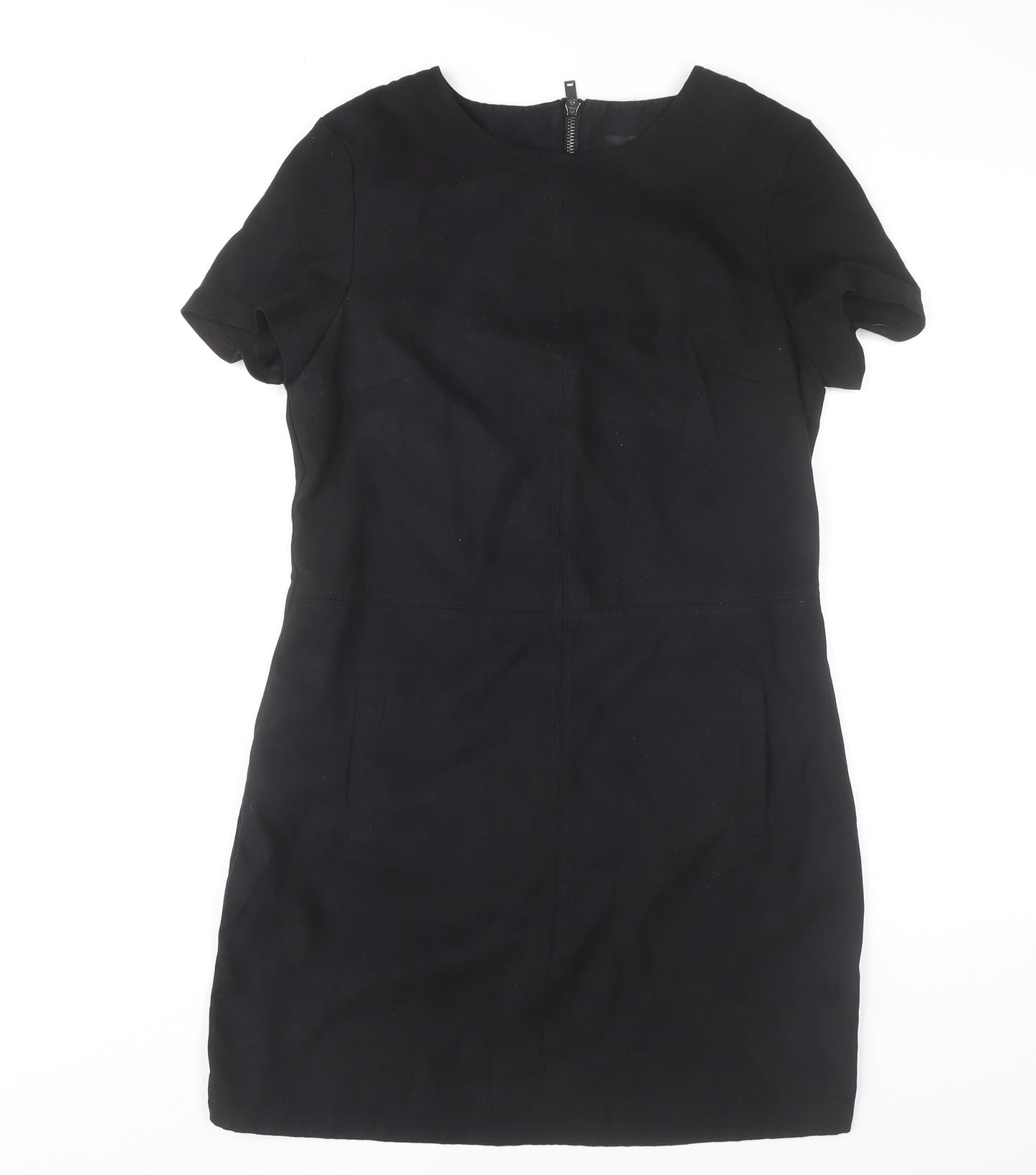 Oasis Women Black Shift Dress Size 12 Short Sleeve Workwear
