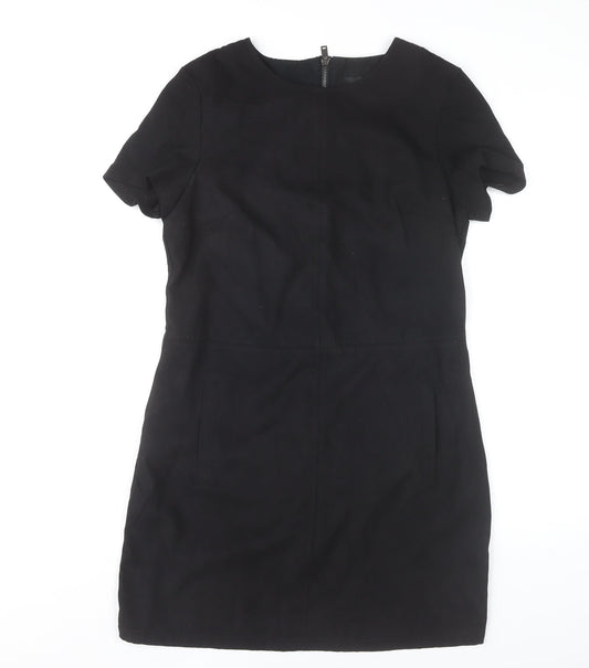 Oasis Women Black Shift Dress Size 12 Short Sleeve Workwear