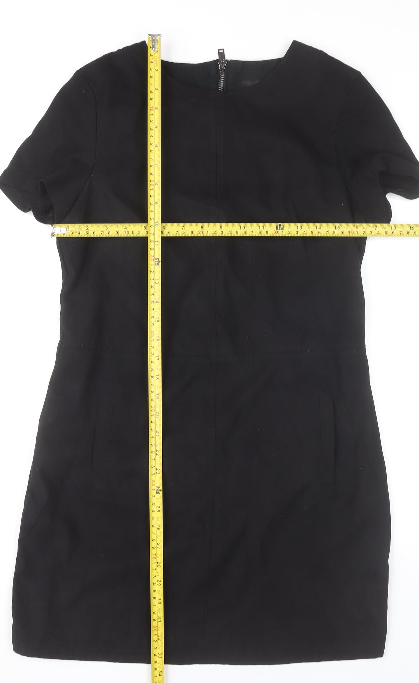 Oasis Women Black Shift Dress Size 12 Short Sleeve Workwear