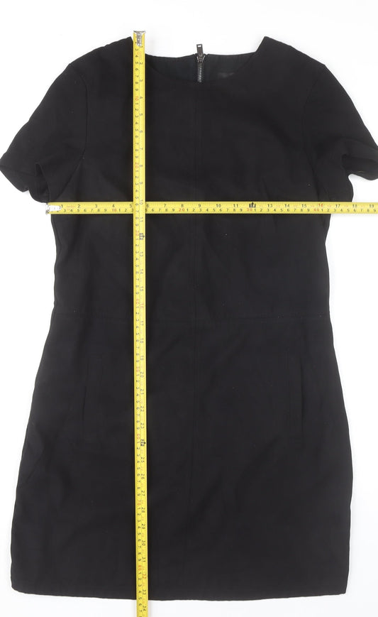 Oasis Women Black Shift Dress Size 12 Short Sleeve Workwear