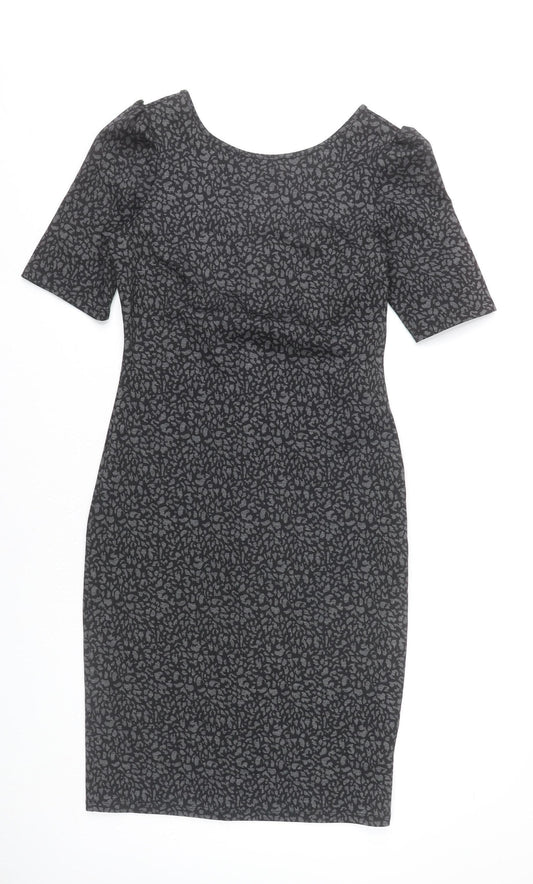 Dorothy Perkins Women Grey Animal Print Sheath Dress Size 10