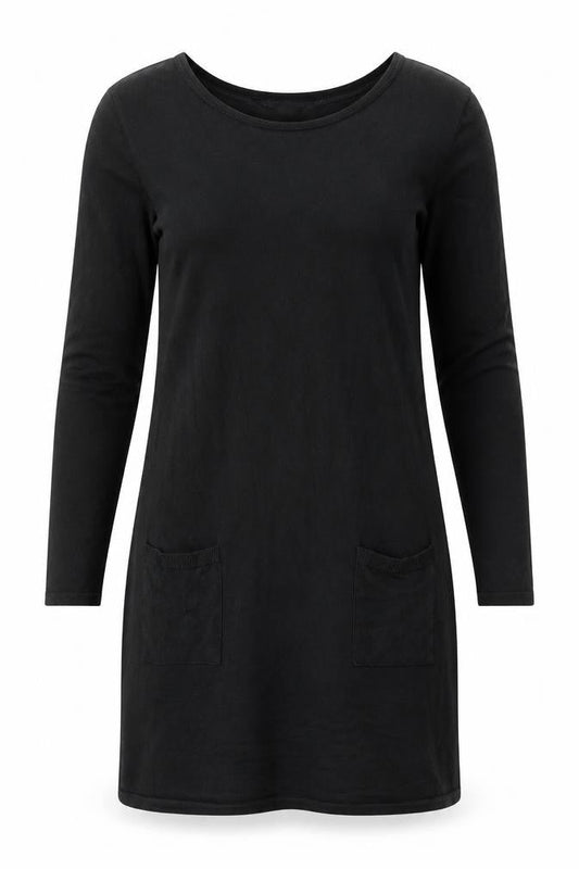 ESMARA Women Black Shift Dress Size 10-12 Scoop Neck Long Sleeve