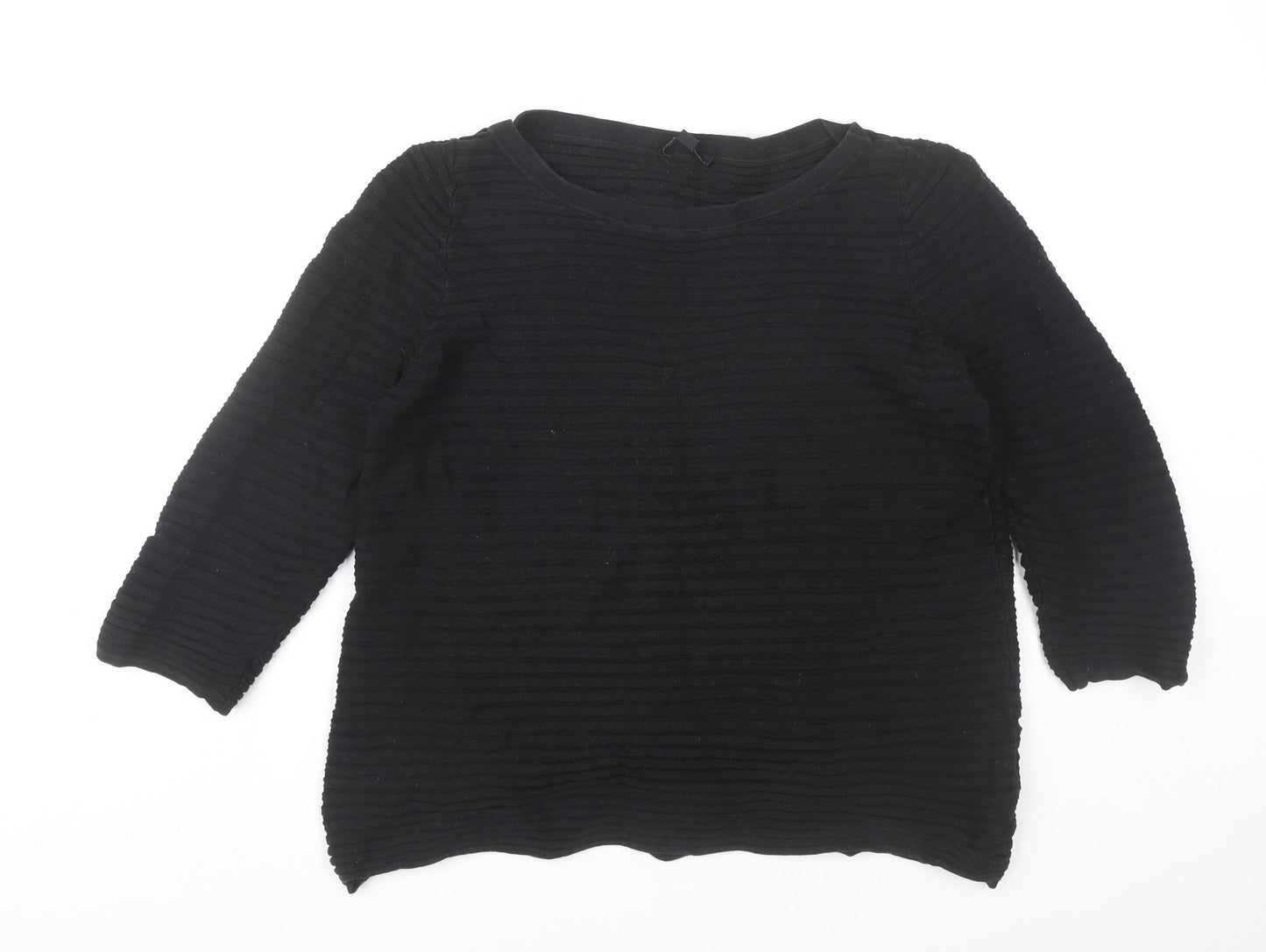 COS Womens Black Cotton Pullover Jumper Size 12 Round Neck 3/4 Sleeve