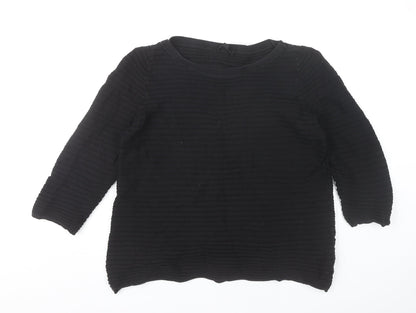 COS Womens Black Cotton Pullover Jumper Size 12 Round Neck 3/4 Sleeve