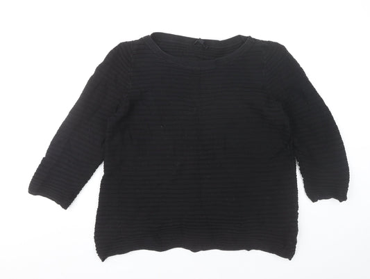 COS Womens Black Cotton Pullover Jumper Size 12 Round Neck 3/4 Sleeve
