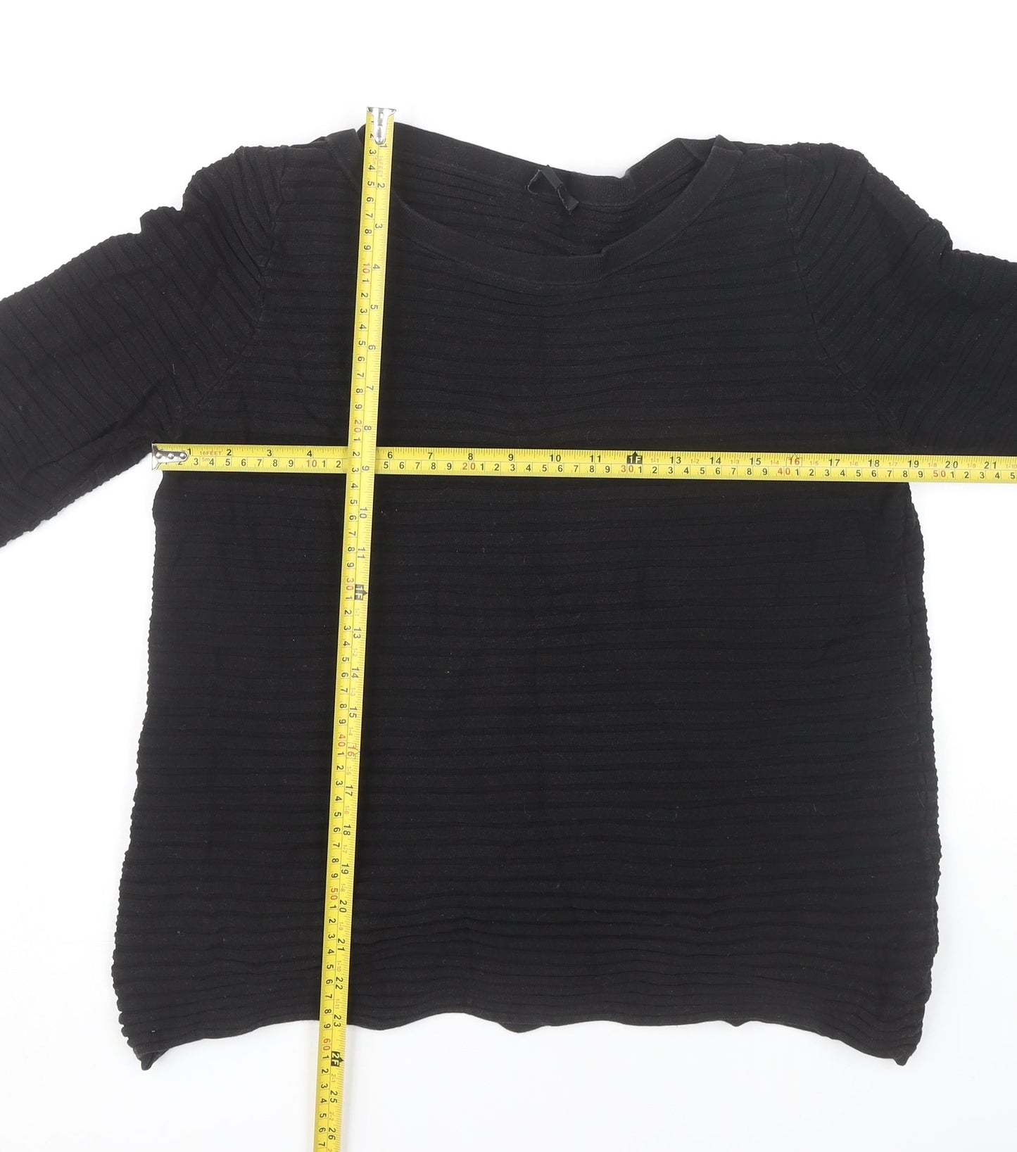 COS Womens Black Cotton Pullover Jumper Size 12 Round Neck 3/4 Sleeve