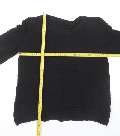 COS Womens Black Cotton Pullover Jumper Size 12 Round Neck 3/4 Sleeve
