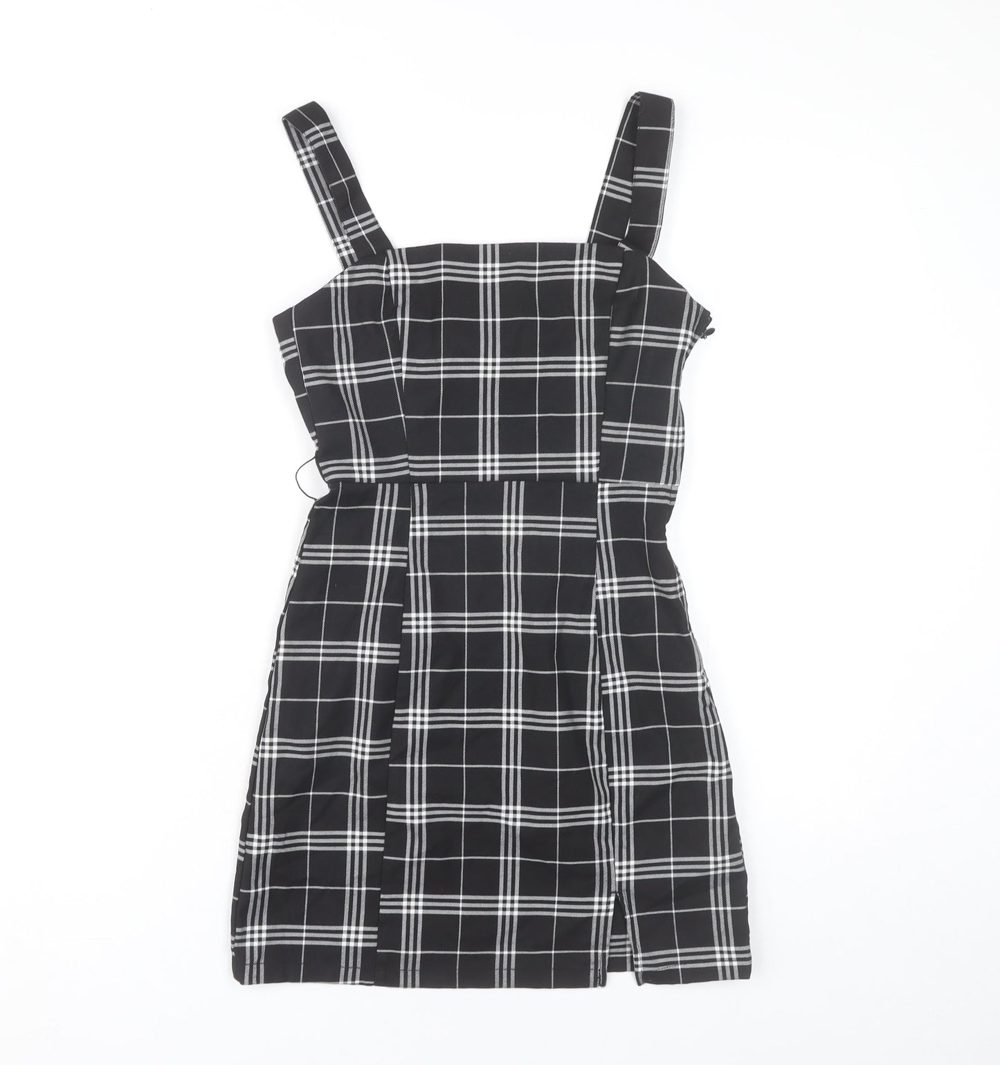 H&M Divided Women's Black Check Pinafore Dress Size 4 Sleeveless