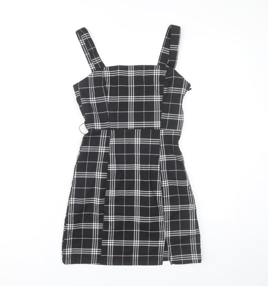 H&M Divided Women's Black Check Pinafore Dress Size 4 Sleeveless