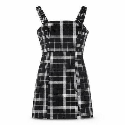 H&M Divided Women's Black Check Pinafore Dress Size 4 Sleeveless