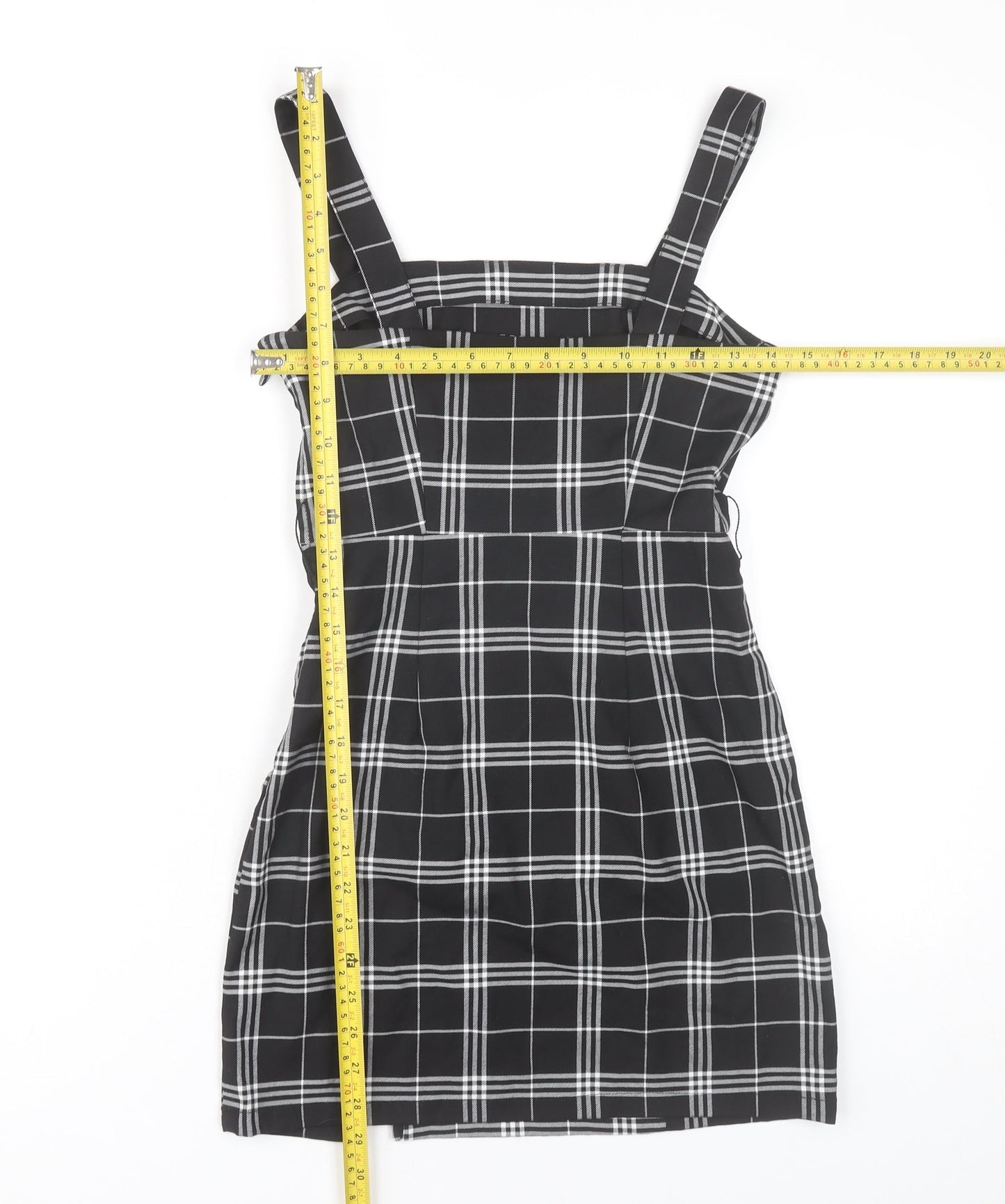 H&M Divided Women's Black Check Pinafore Dress Size 4 Sleeveless