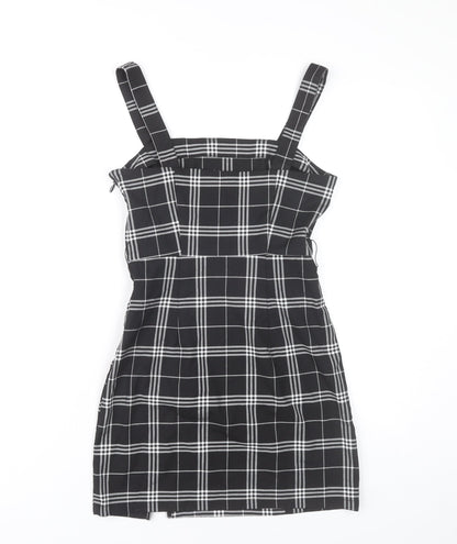H&M Divided Women's Black Check Pinafore Dress Size 4 Sleeveless