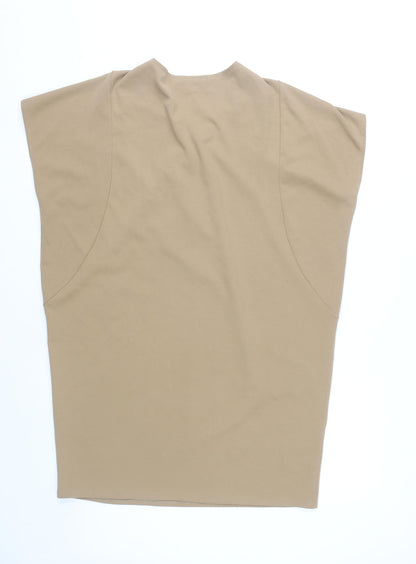 AX Paris Women’s Beige Shift Dress M Knee Length Zip V-Neck