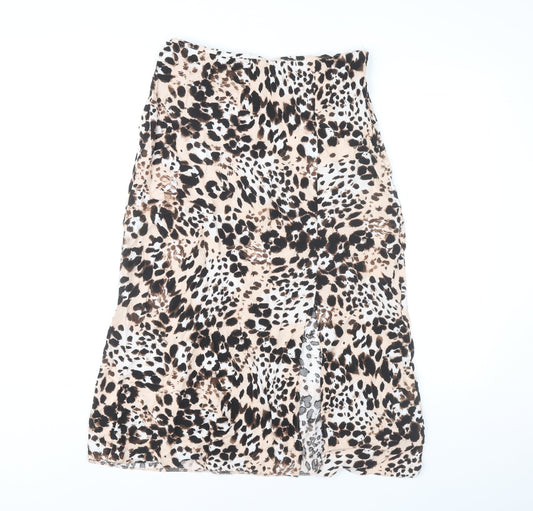 New Look Womens Beige Animal Print Midi Skirt Size 12 Viscose