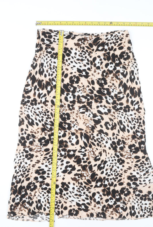 New Look Womens Beige Animal Print Midi Skirt Size 12 Viscose