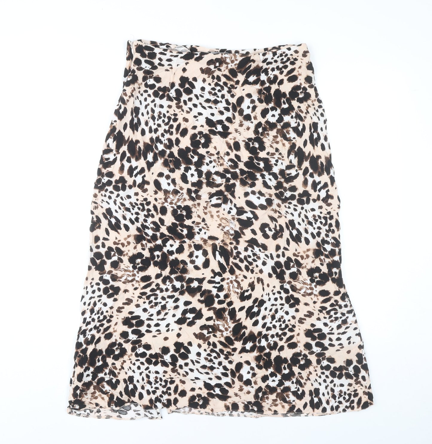 New Look Womens Beige Animal Print Midi Skirt Size 12 Viscose