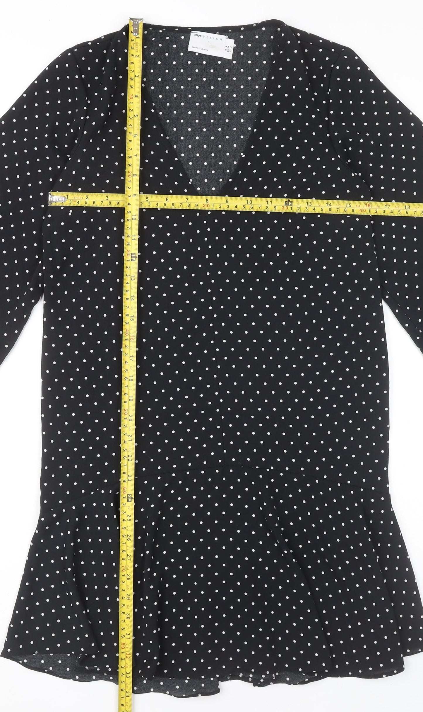 ASOS Design Women’s Black Polka Dot Shift Dress Size 6 Long Sleeve V-Neck