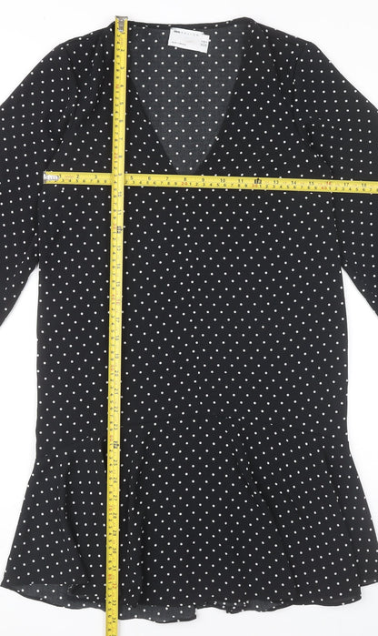 ASOS Design Women’s Black Polka Dot Shift Dress Size 6 Long Sleeve V-Neck
