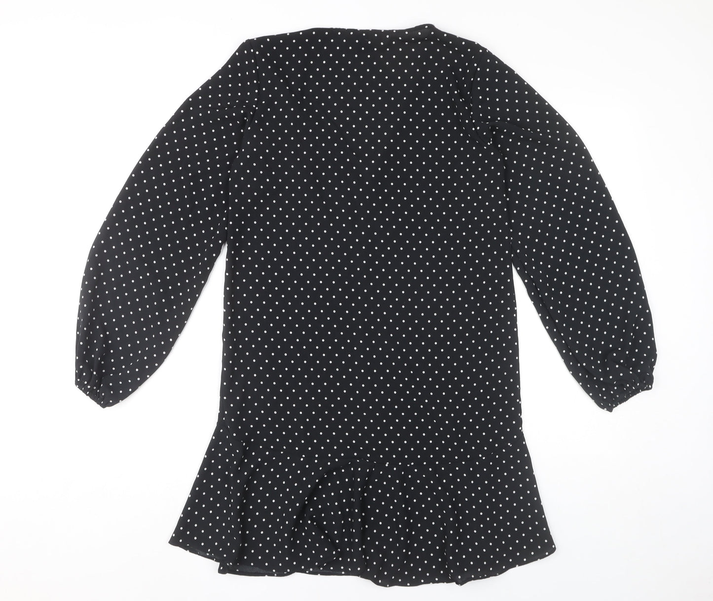 ASOS Design Women’s Black Polka Dot Shift Dress Size 6 Long Sleeve V-Neck